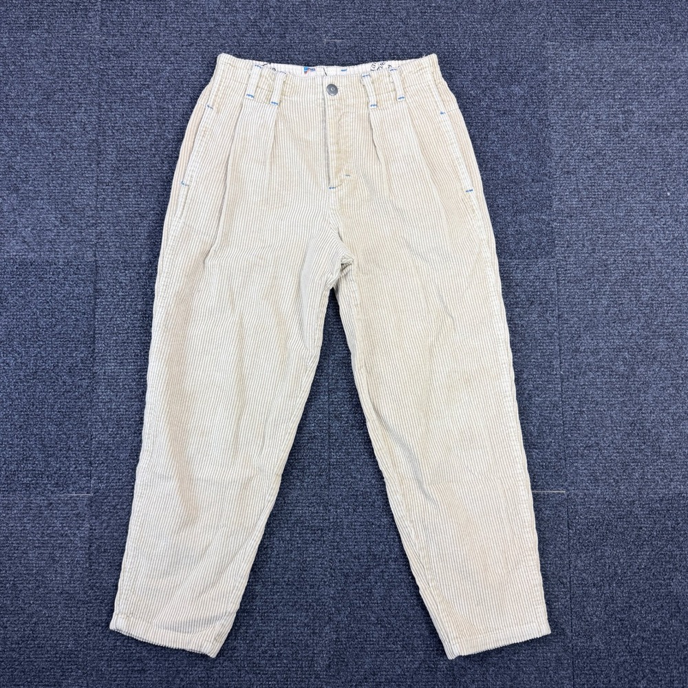 Vintage Ocean Pacific Kids Tan Striped Corduroy Pleated Pants Size 7 Beige OP